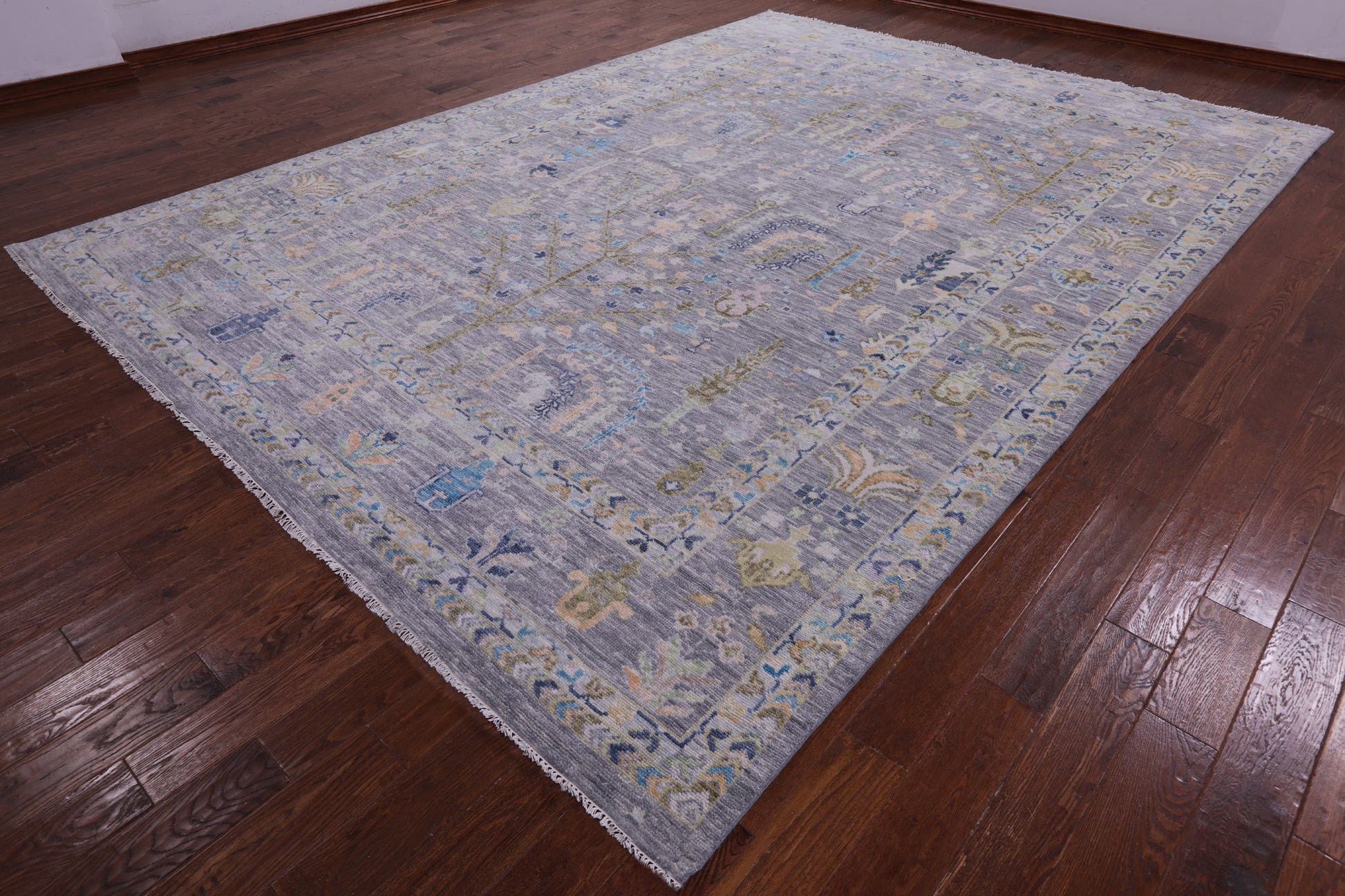 Grey Turkish Oushak Hand Knotted Wool Rug - 10' 0" X 13' 11" - Golden Nile