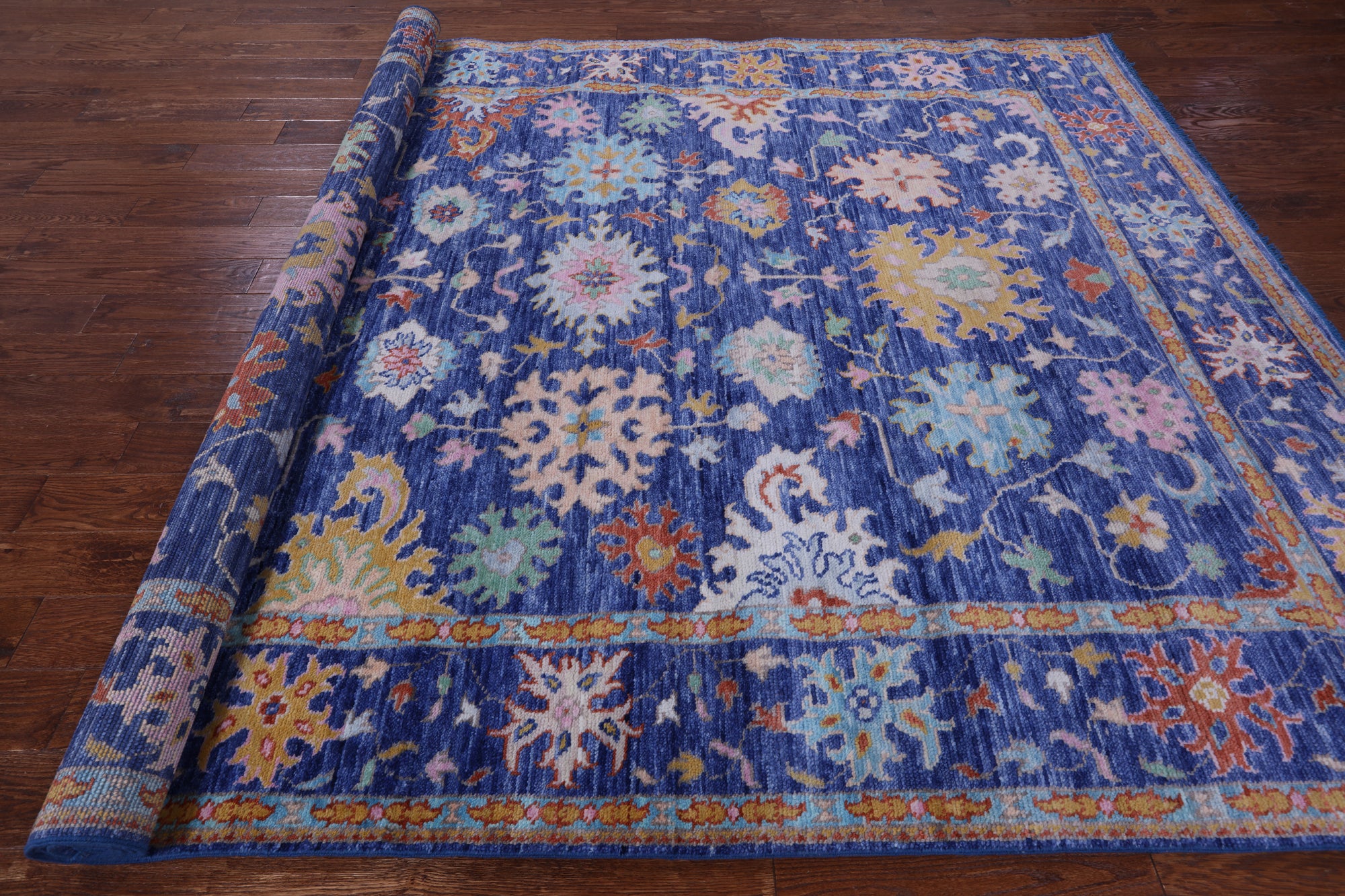 Blue Turkish Oushak Hand Knotted Wool Rug - 8' 0" X 10' 6" - Golden Nile
