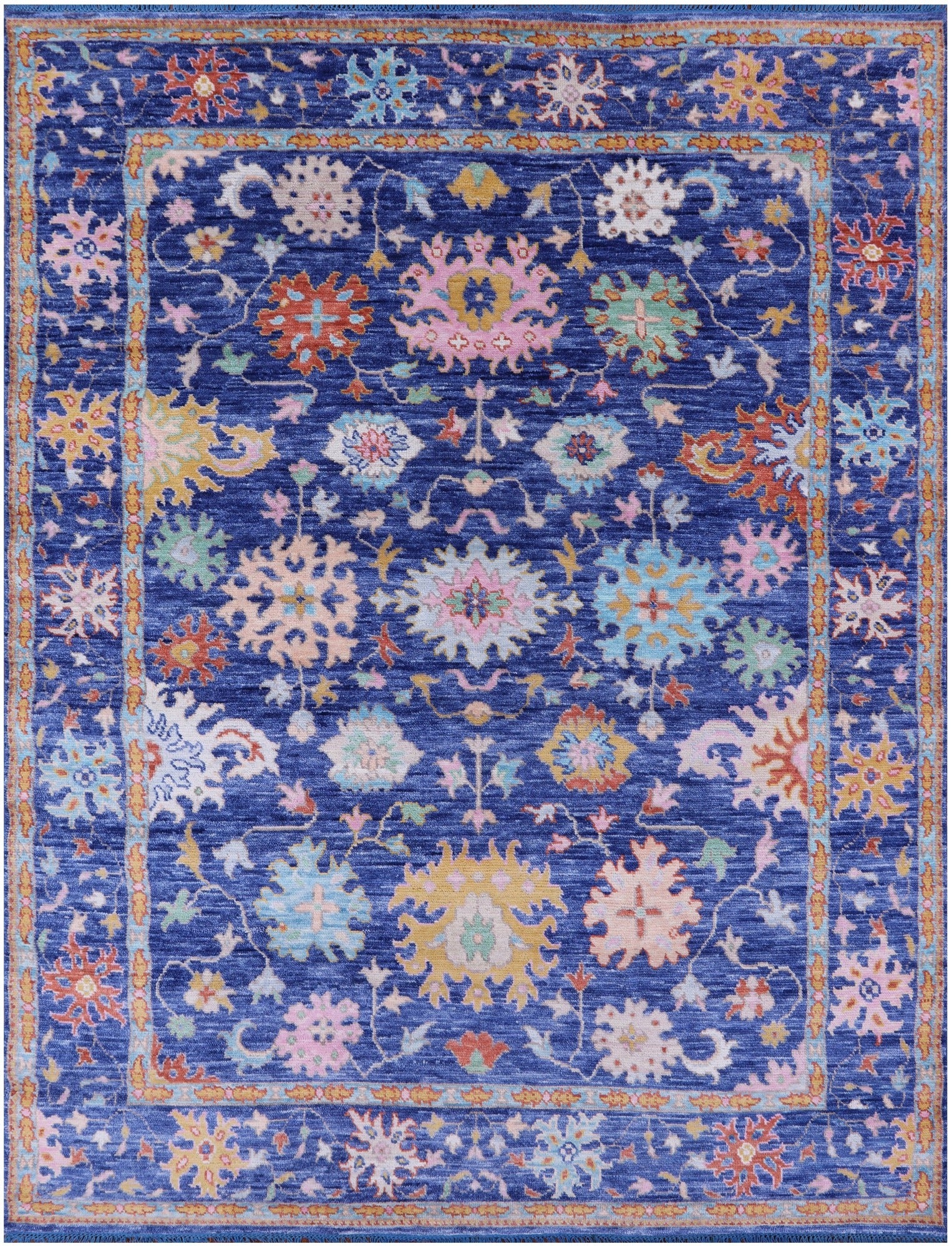 Blue Turkish Oushak Hand Knotted Wool Rug - 8' 0" X 10' 6" - Golden Nile