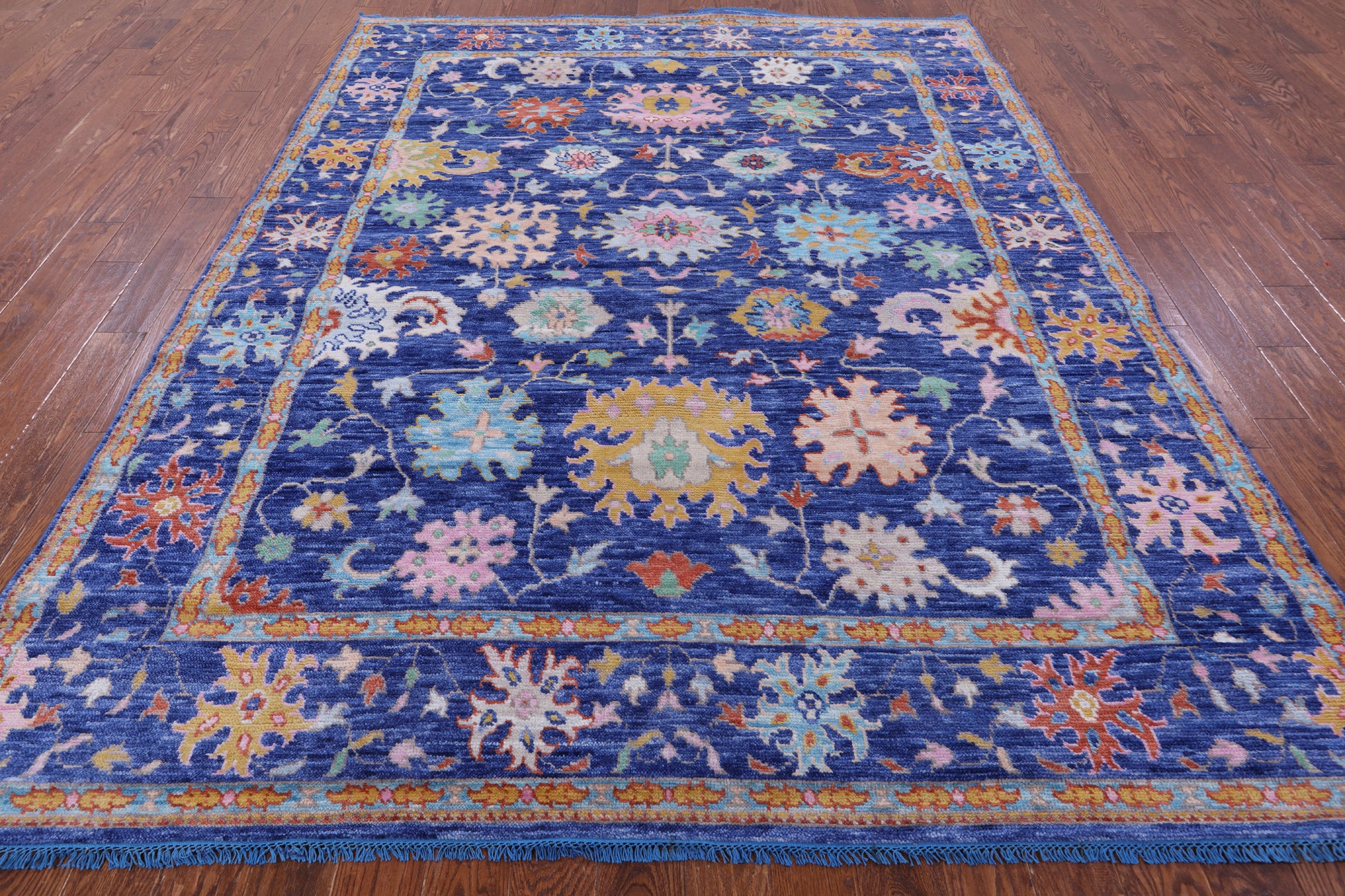 Blue Turkish Oushak Hand Knotted Wool Rug - 8' 0" X 10' 6" - Golden Nile