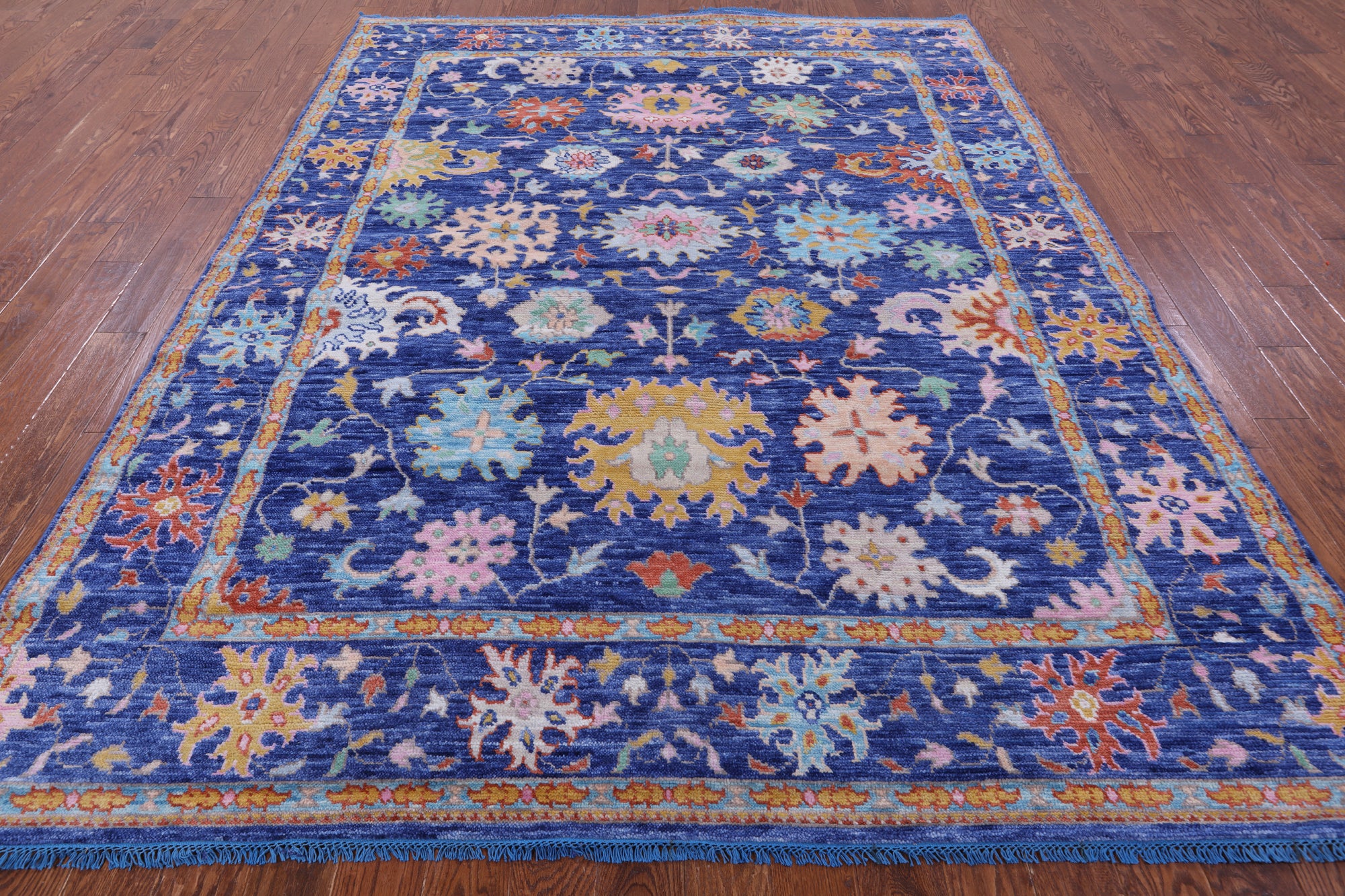 Blue Turkish Oushak Hand Knotted Wool Rug - 8' 0" X 10' 6" - Golden Nile