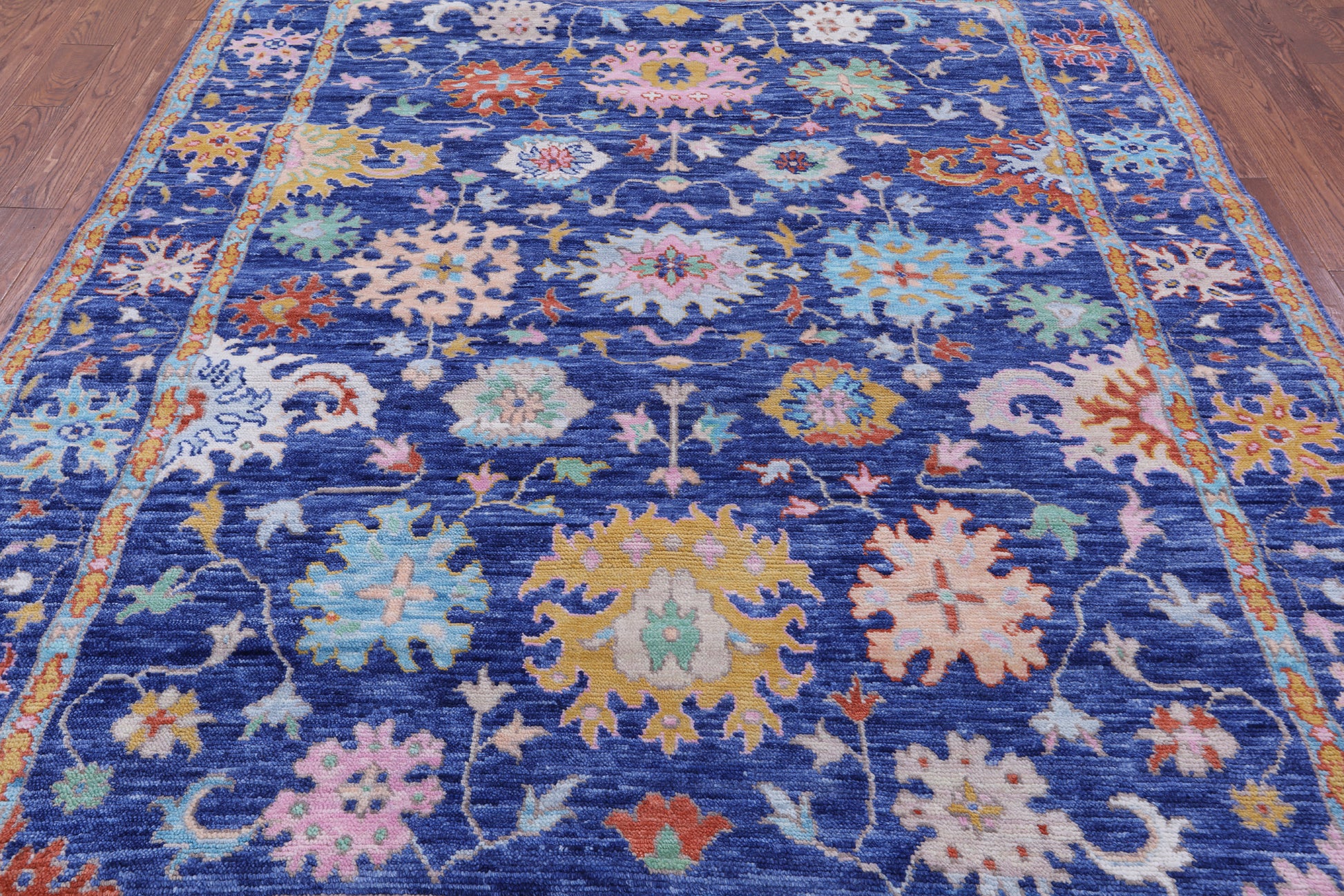 Blue Turkish Oushak Hand Knotted Wool Rug - 8' 0" X 10' 6" - Golden Nile