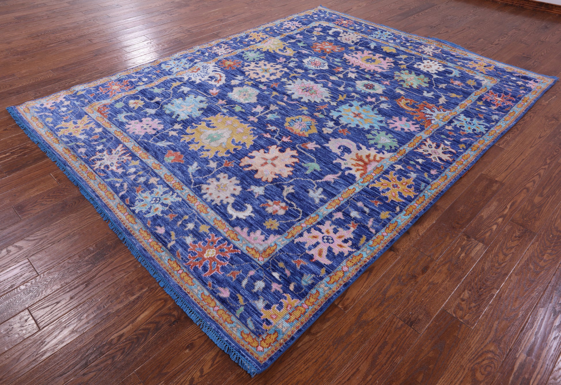 Blue Turkish Oushak Hand Knotted Wool Rug - 8' 0" X 10' 6" - Golden Nile