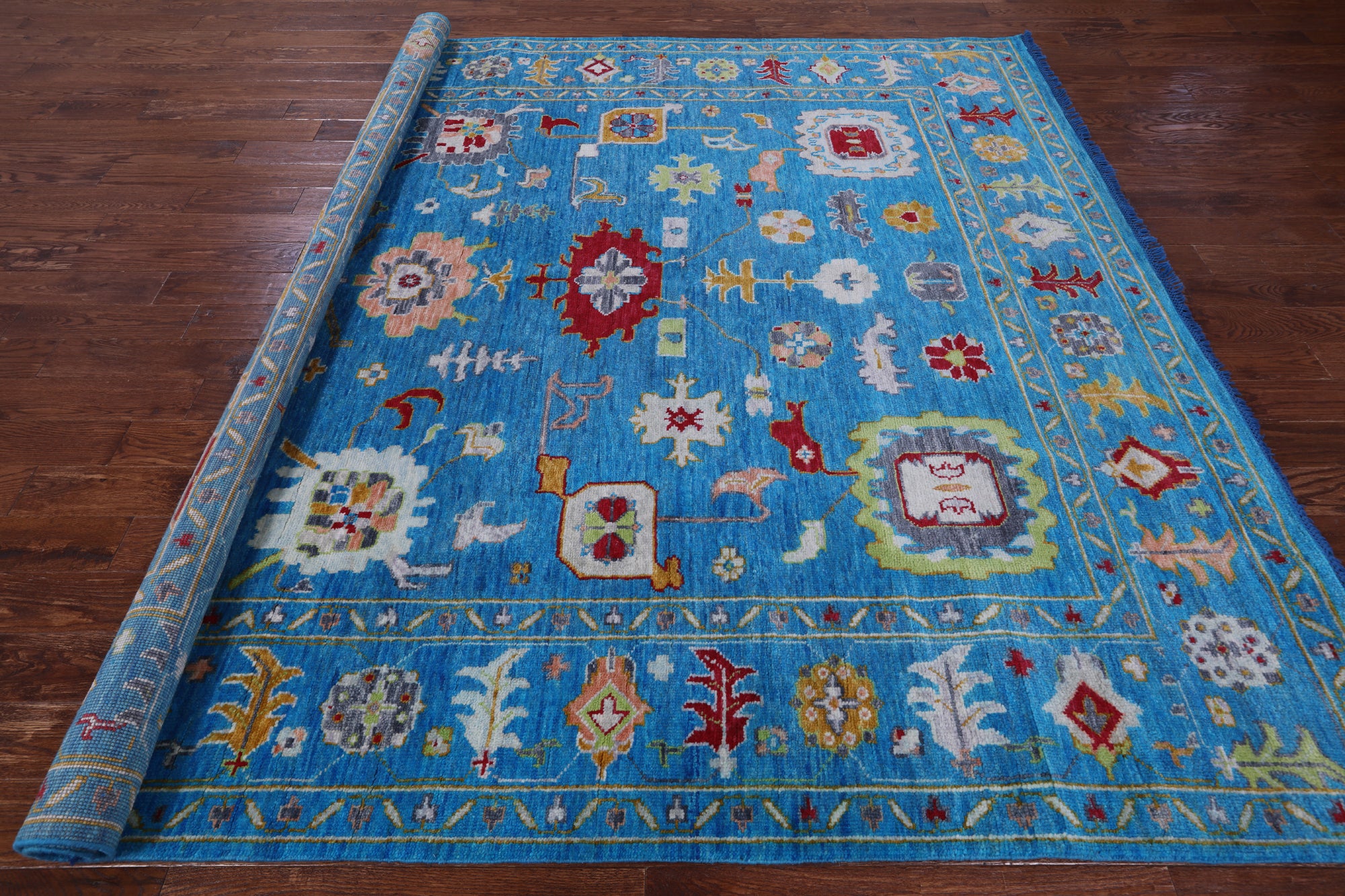 Blue Square Turkish Oushak Hand Knotted Wool Rug - 9' 0" X 9' 1" - Golden Nile