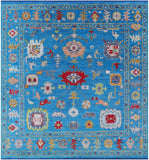 Blue Square Turkish Oushak Hand Knotted Wool Rug - 9' 0" X 9' 1" - Golden Nile