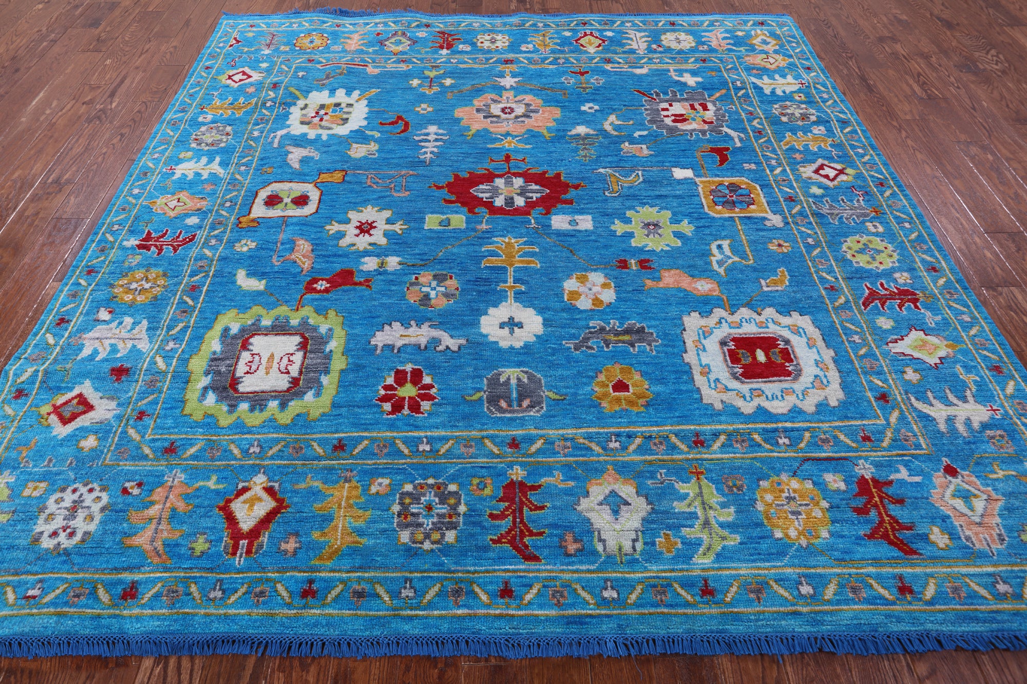 Blue Square Turkish Oushak Hand Knotted Wool Rug - 9' 0" X 9' 1" - Golden Nile