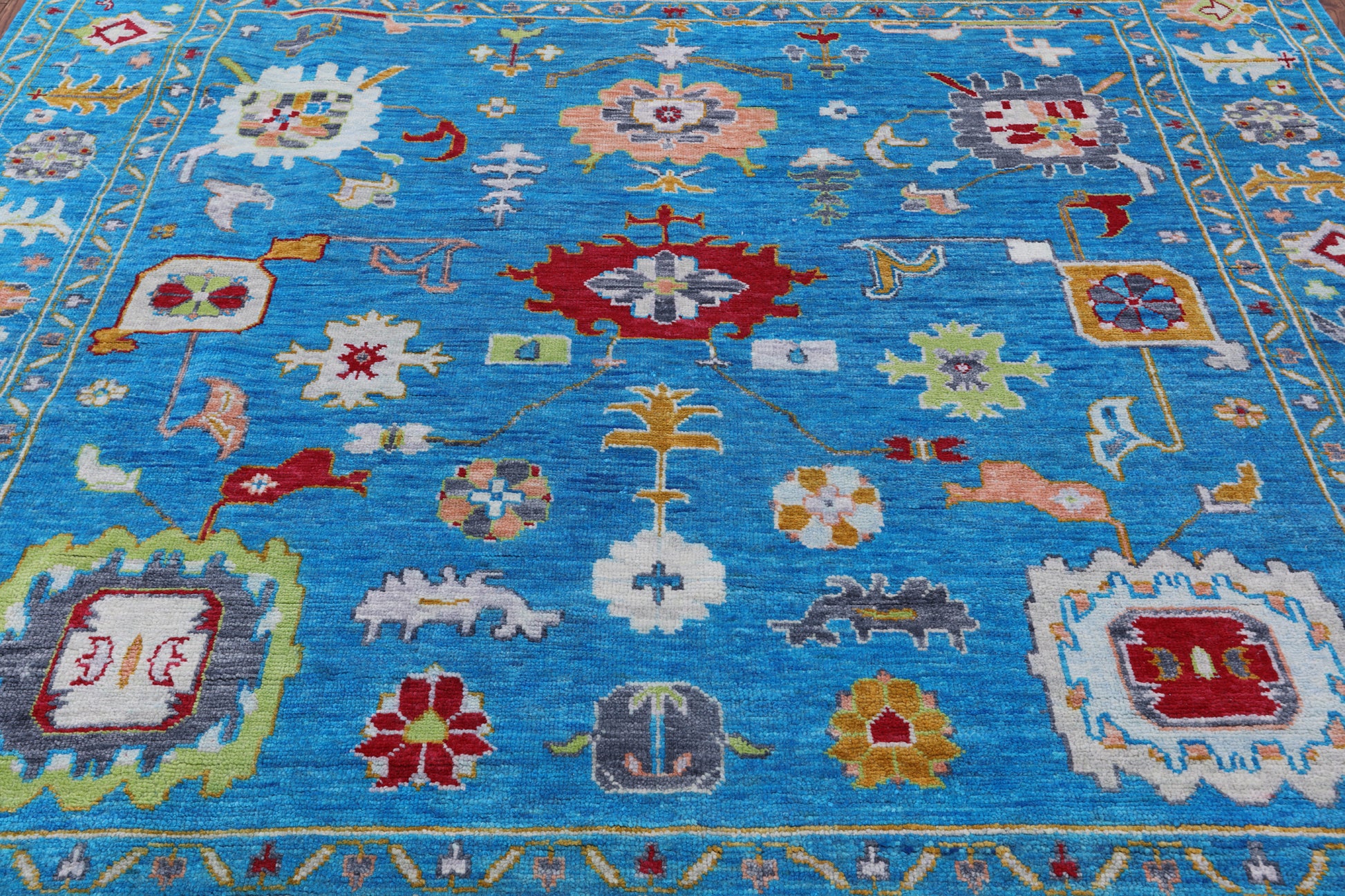 Blue Square Turkish Oushak Hand Knotted Wool Rug - 9' 0" X 9' 1" - Golden Nile
