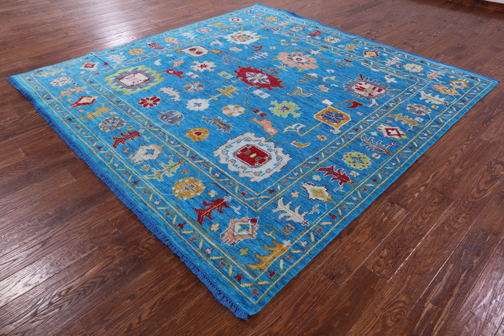 Blue Square Turkish Oushak Hand Knotted Wool Rug - 9' 0" X 9' 1" - Golden Nile