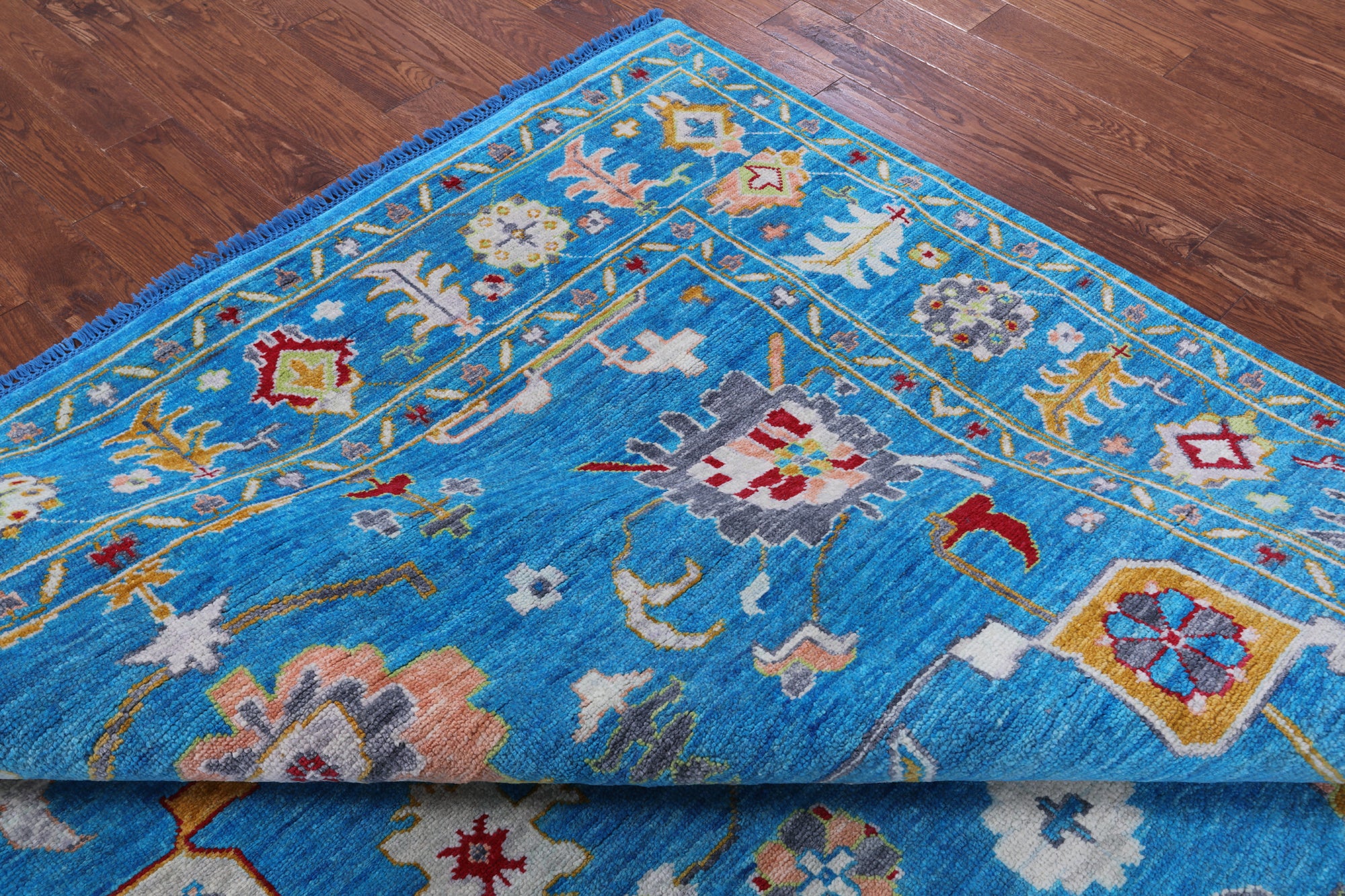 Blue Square Turkish Oushak Hand Knotted Wool Rug - 9' 0" X 9' 1" - Golden Nile