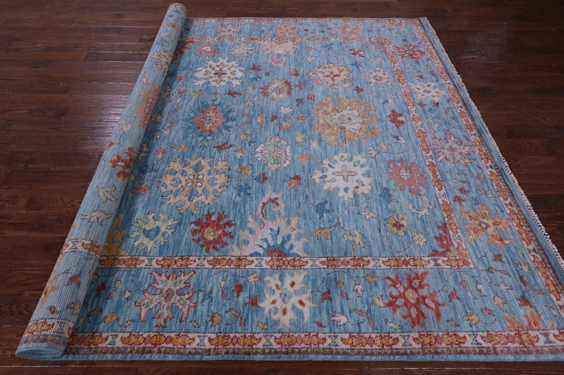 Blue Turkish Oushak Hand Knotted Wool Rug - 8' 5" X 10' 2" - Golden Nile