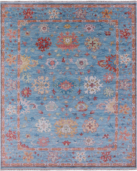 Blue Turkish Oushak Hand Knotted Wool Rug - 8' 5" X 10' 2" - Golden Nile