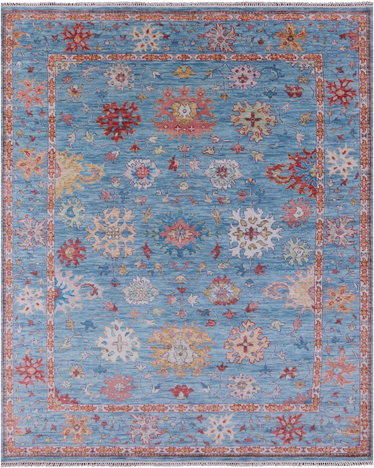 Blue Turkish Oushak Hand Knotted Wool Rug - 8' 5" X 10' 2" - Golden Nile