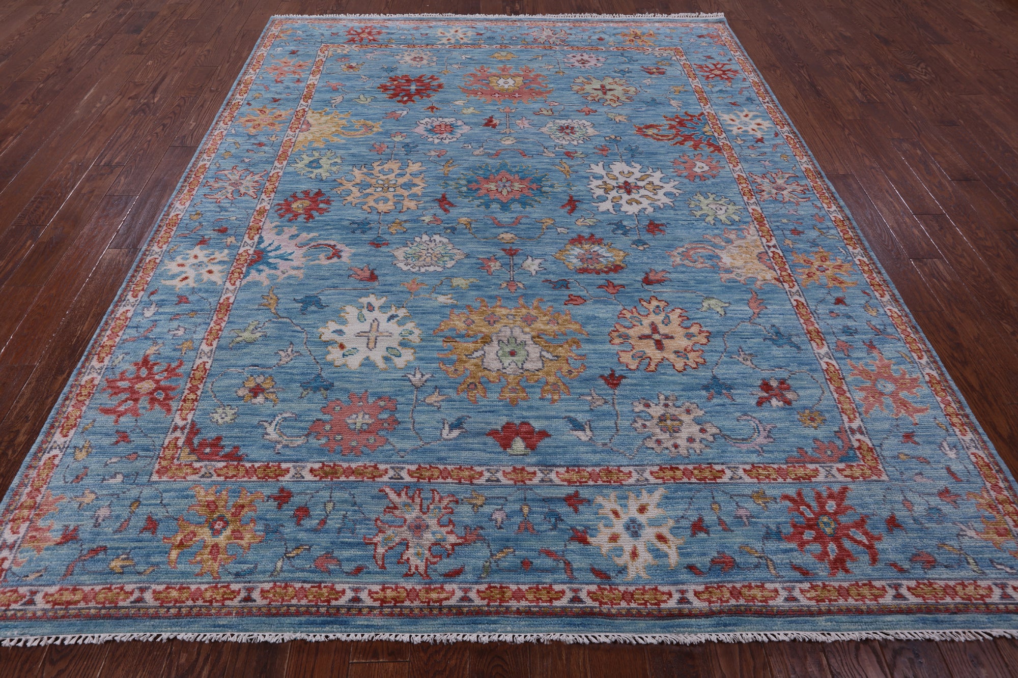 Blue Turkish Oushak Hand Knotted Wool Rug - 8' 5" X 10' 2" - Golden Nile