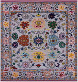 Grey Square Turkish Oushak Hand Knotted Wool Rug - 6' 1" X 6' 1" - Golden Nile