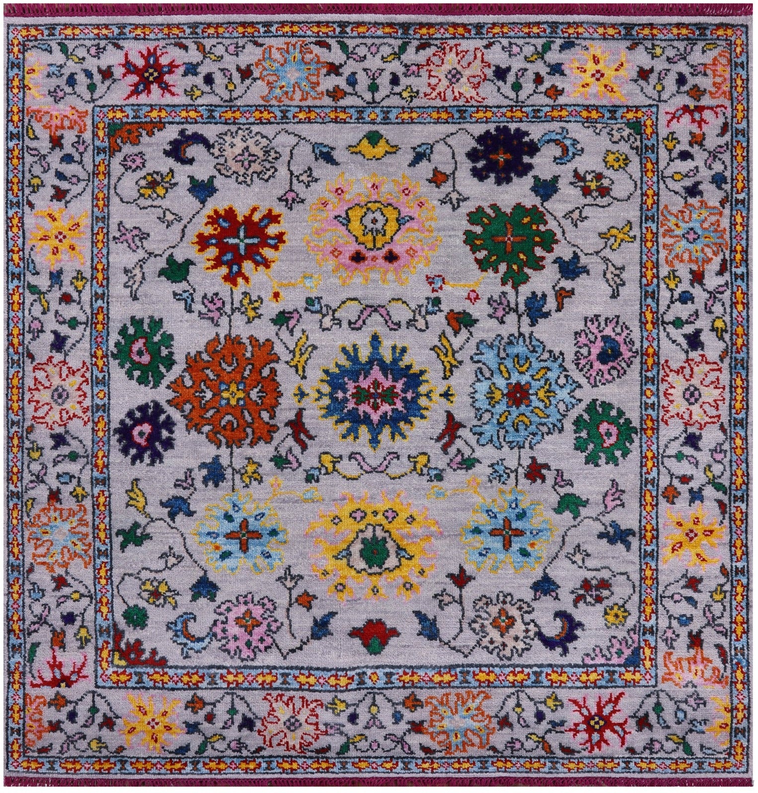 Grey Square Turkish Oushak Hand Knotted Wool Rug - 6' 1" X 6' 1" - Golden Nile