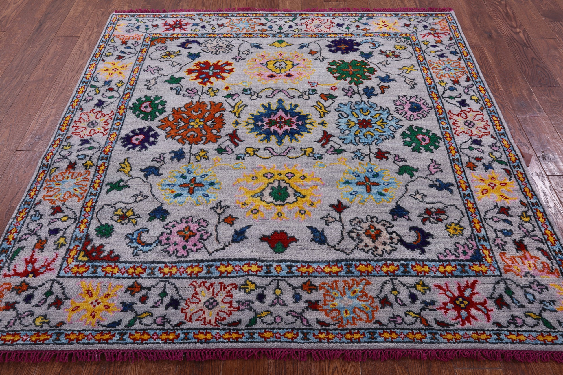 Grey Square Turkish Oushak Hand Knotted Wool Rug - 6' 1" X 6' 1" - Golden Nile