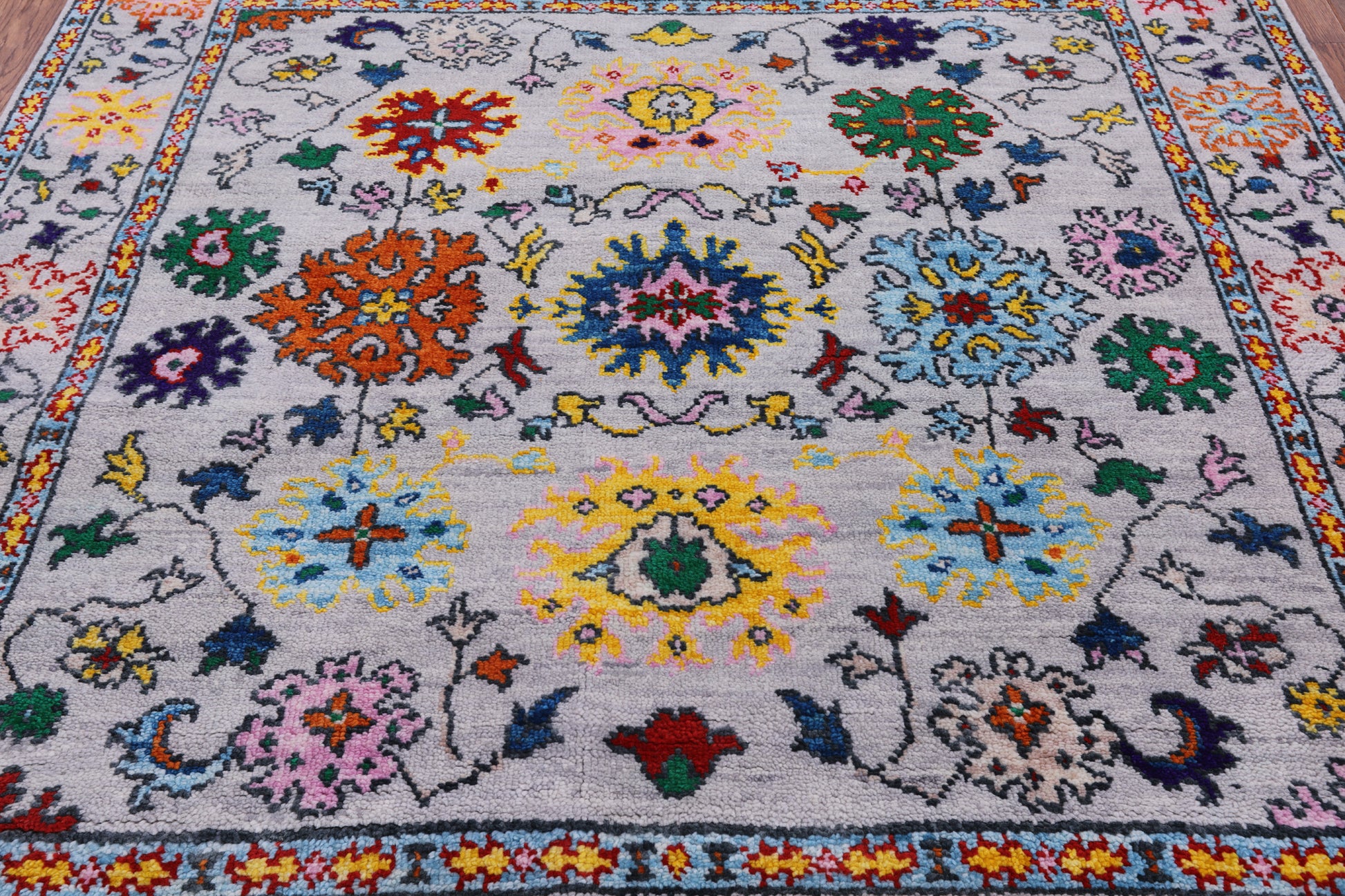 Grey Square Turkish Oushak Hand Knotted Wool Rug - 6' 1" X 6' 1" - Golden Nile