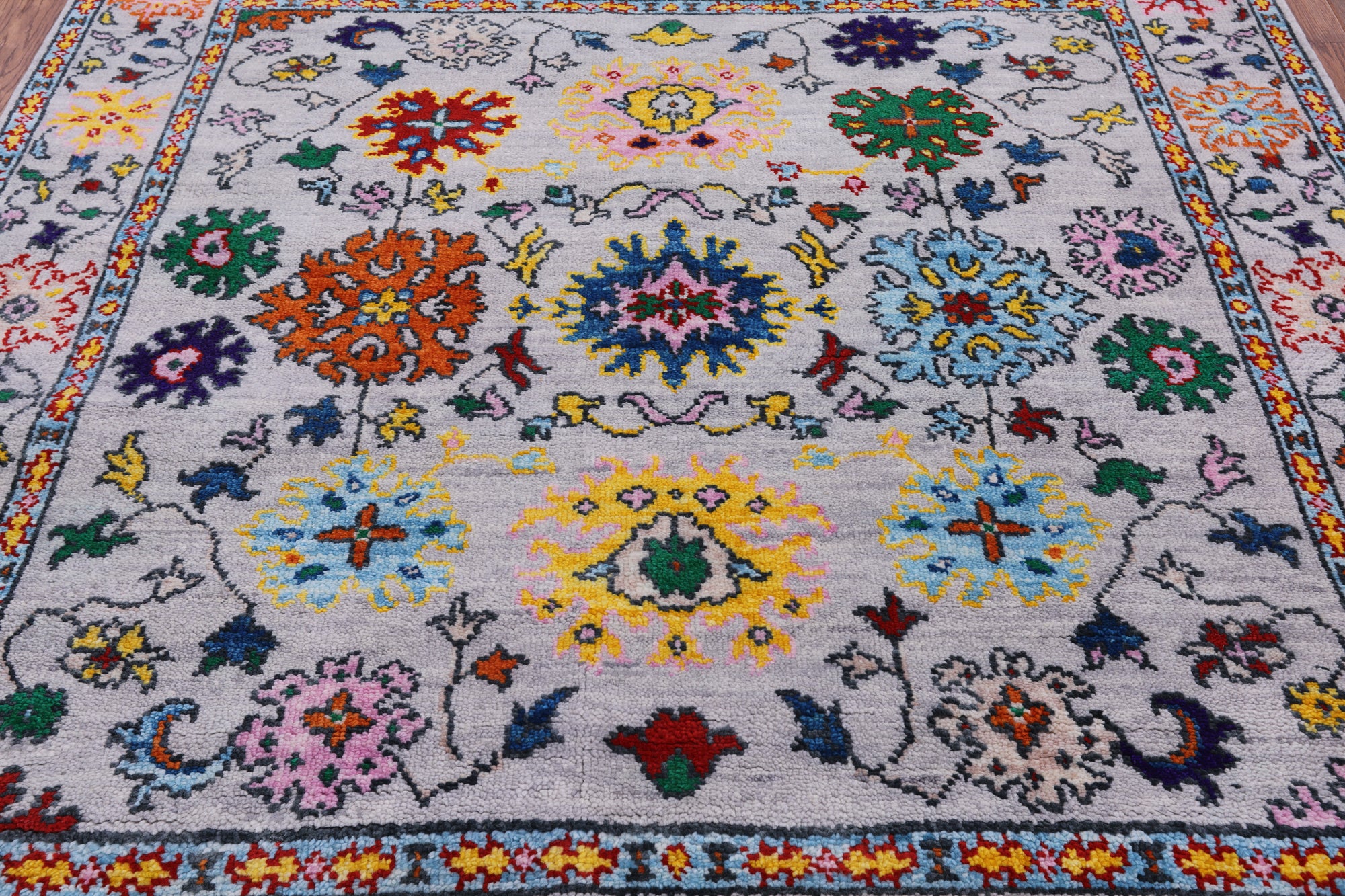 Grey Square Turkish Oushak Hand Knotted Wool Rug - 6' 1" X 6' 1" - Golden Nile