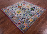 Grey Square Turkish Oushak Hand Knotted Wool Rug - 6' 1" X 6' 1" - Golden Nile