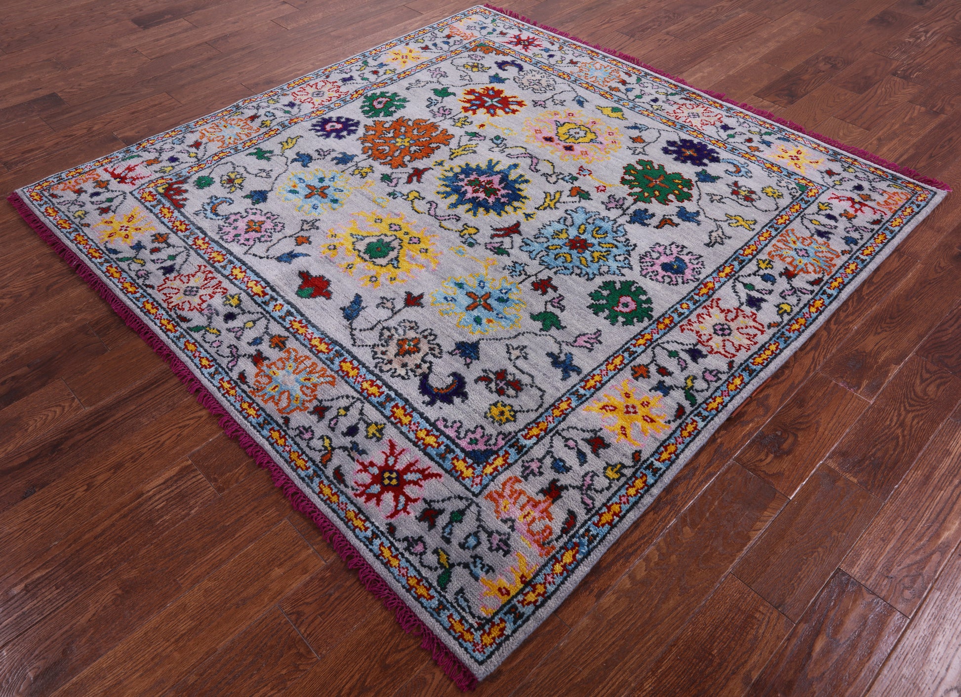 Grey Square Turkish Oushak Hand Knotted Wool Rug - 6' 1" X 6' 1" - Golden Nile