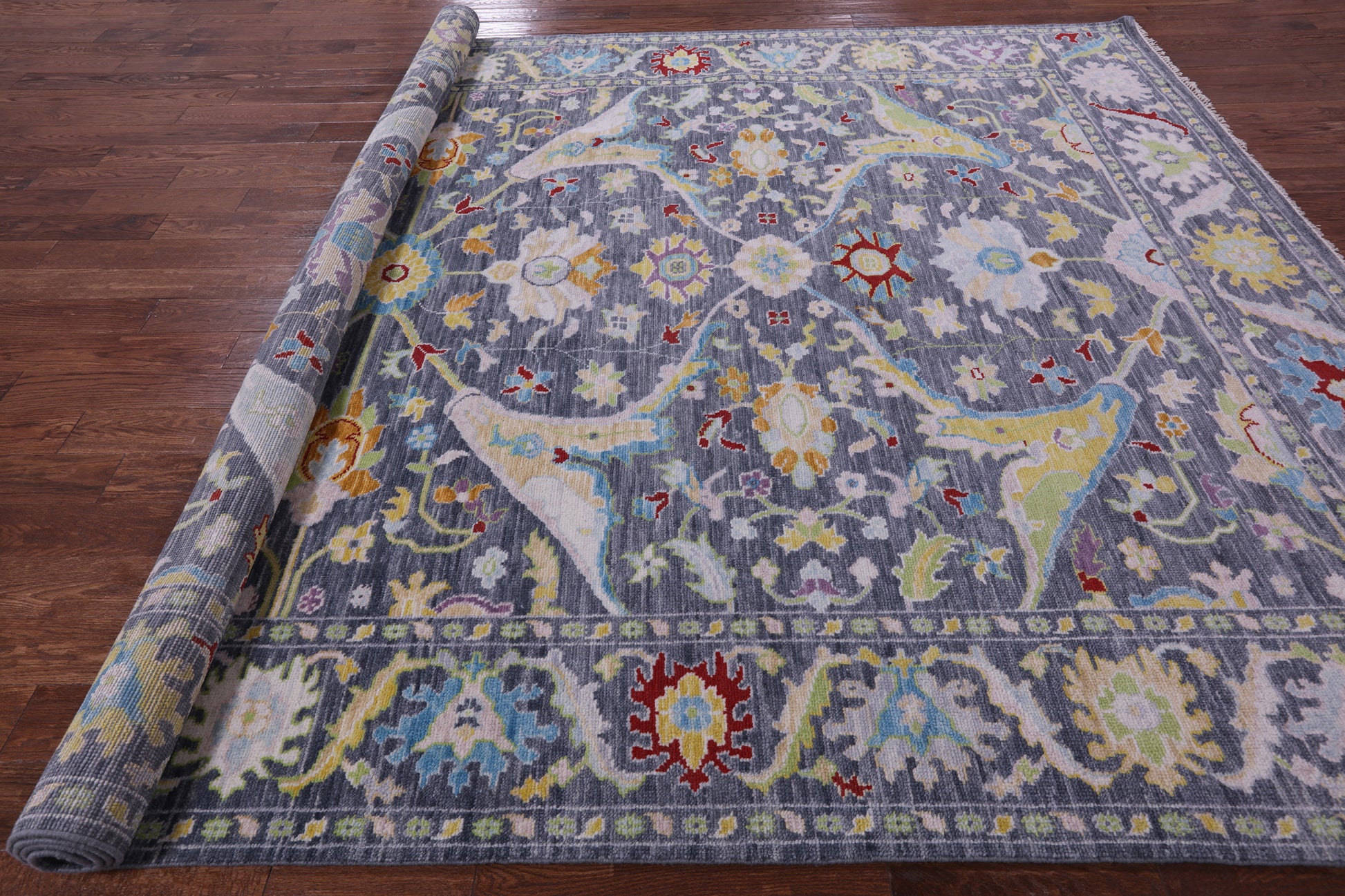 Grey Turkish Oushak Hand Knotted Wool Rug - 9' 2" X 11' 10" - Golden Nile