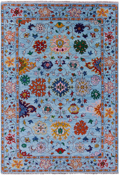 Blue Turkish Oushak Hand Knotted Wool Rug - 6' 3" X 9' 2" - Golden Nile