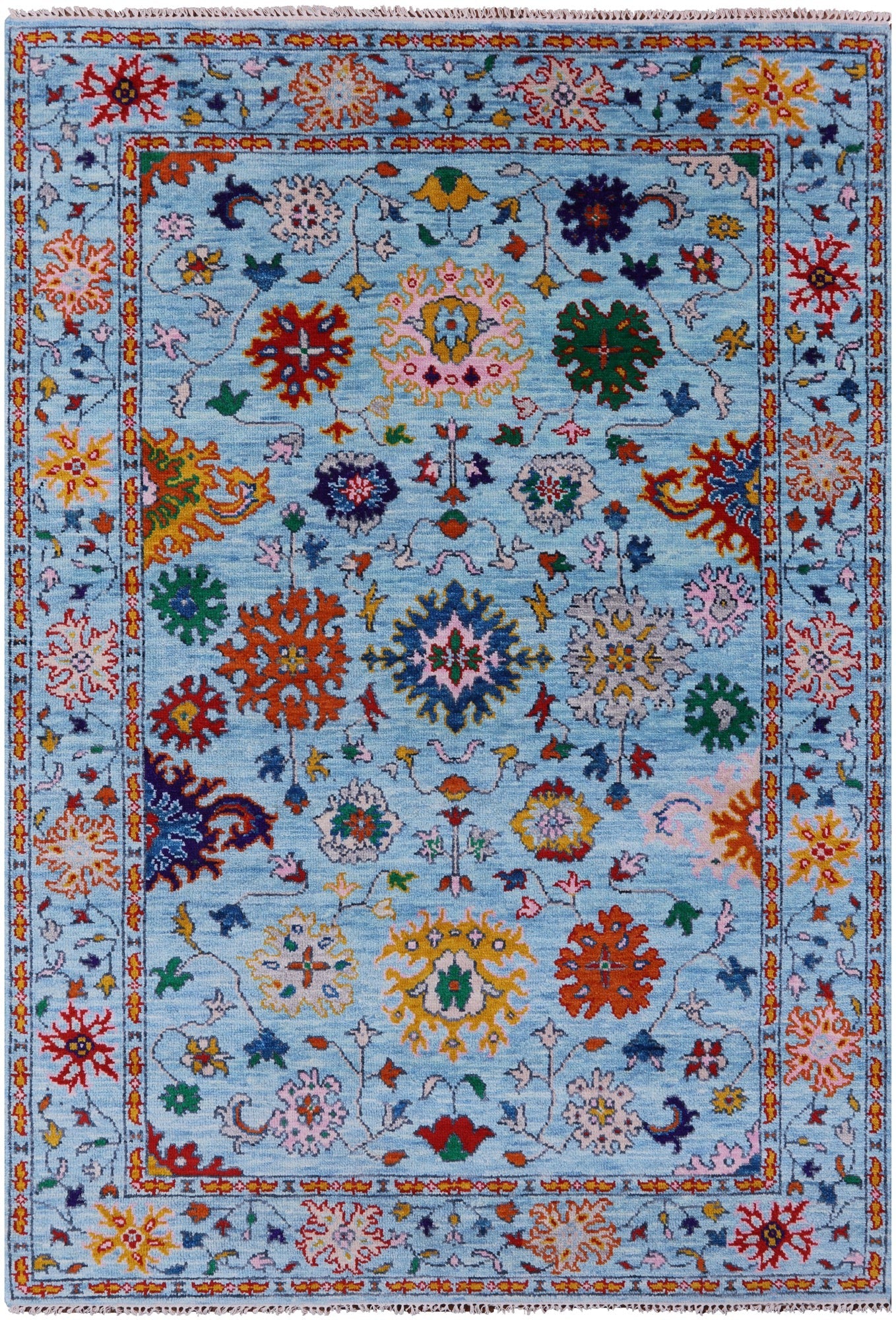 Blue Turkish Oushak Hand Knotted Wool Rug - 6' 3" X 9' 2" - Golden Nile