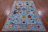Blue Turkish Oushak Hand Knotted Wool Rug - 6' 3" X 9' 2" - Golden Nile