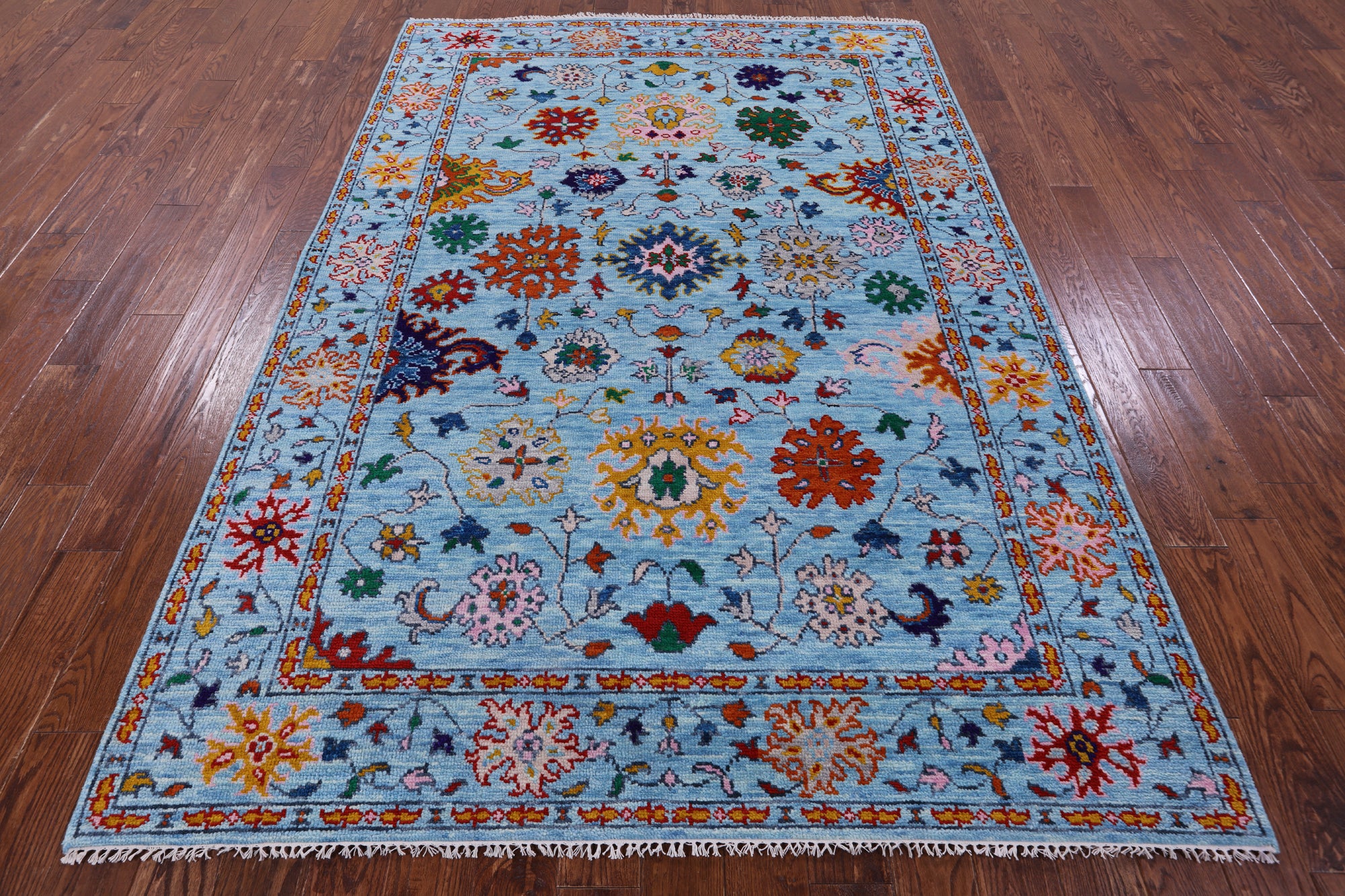 Blue Turkish Oushak Hand Knotted Wool Rug - 6' 3" X 9' 2" - Golden Nile