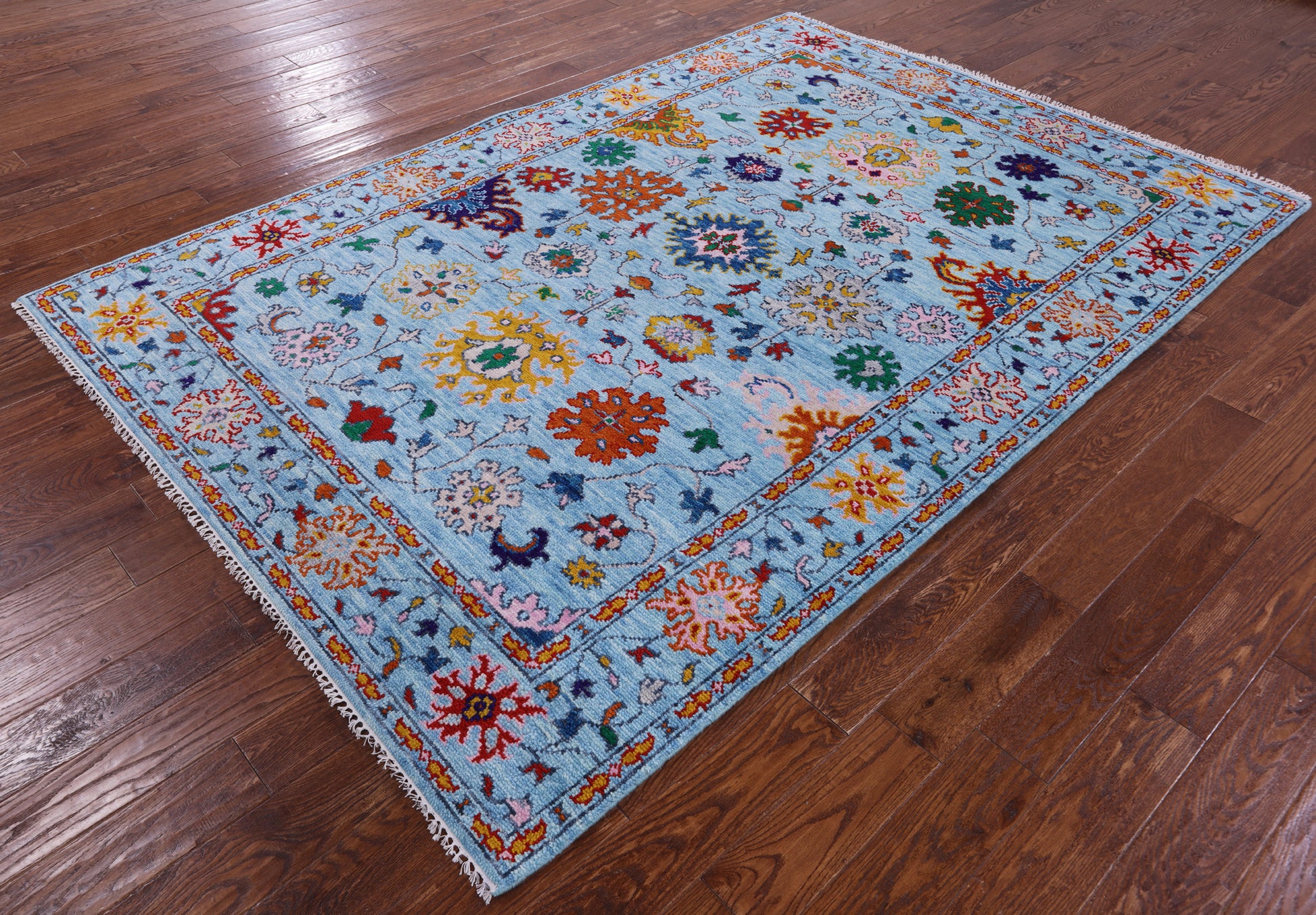 Blue Turkish Oushak Hand Knotted Wool Rug - 6' 3" X 9' 2" - Golden Nile