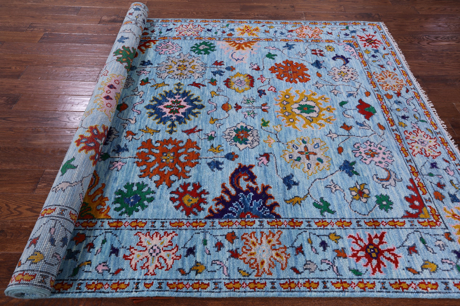 Blue Turkish Oushak Hand Knotted Wool Rug - 6' 3" X 9' 2" - Golden Nile