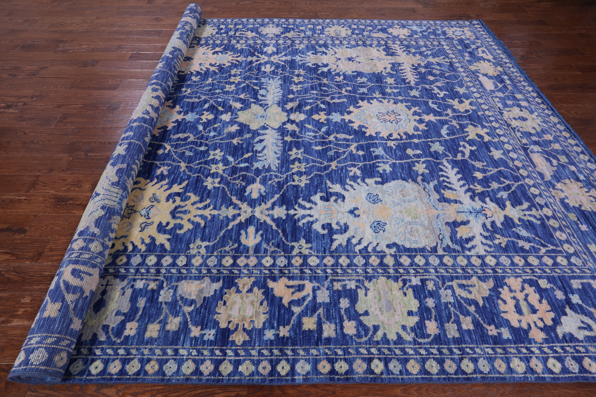Blue Turkish Oushak Hand Knotted Wool Rug - 9' 3" X 12' 2" - Golden Nile