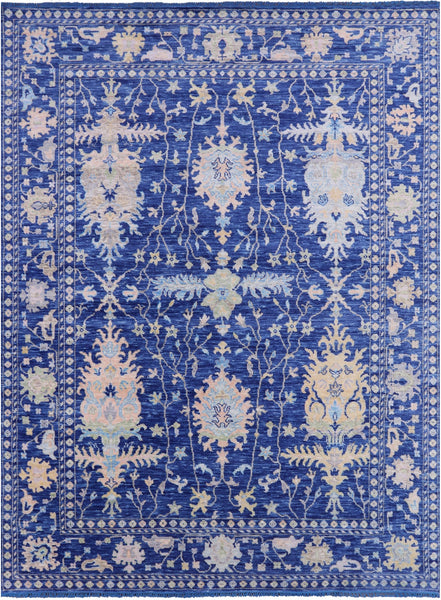 Blue Turkish Oushak Hand Knotted Wool Rug - 9' 3" X 12' 2" - Golden Nile