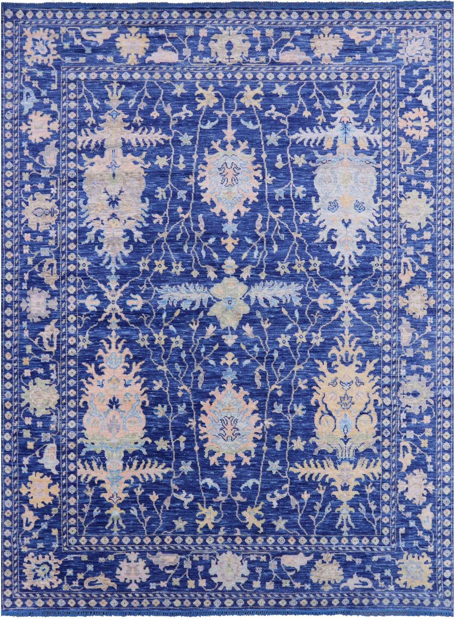 Blue Turkish Oushak Hand Knotted Wool Rug - 9' 3" X 12' 2" - Golden Nile