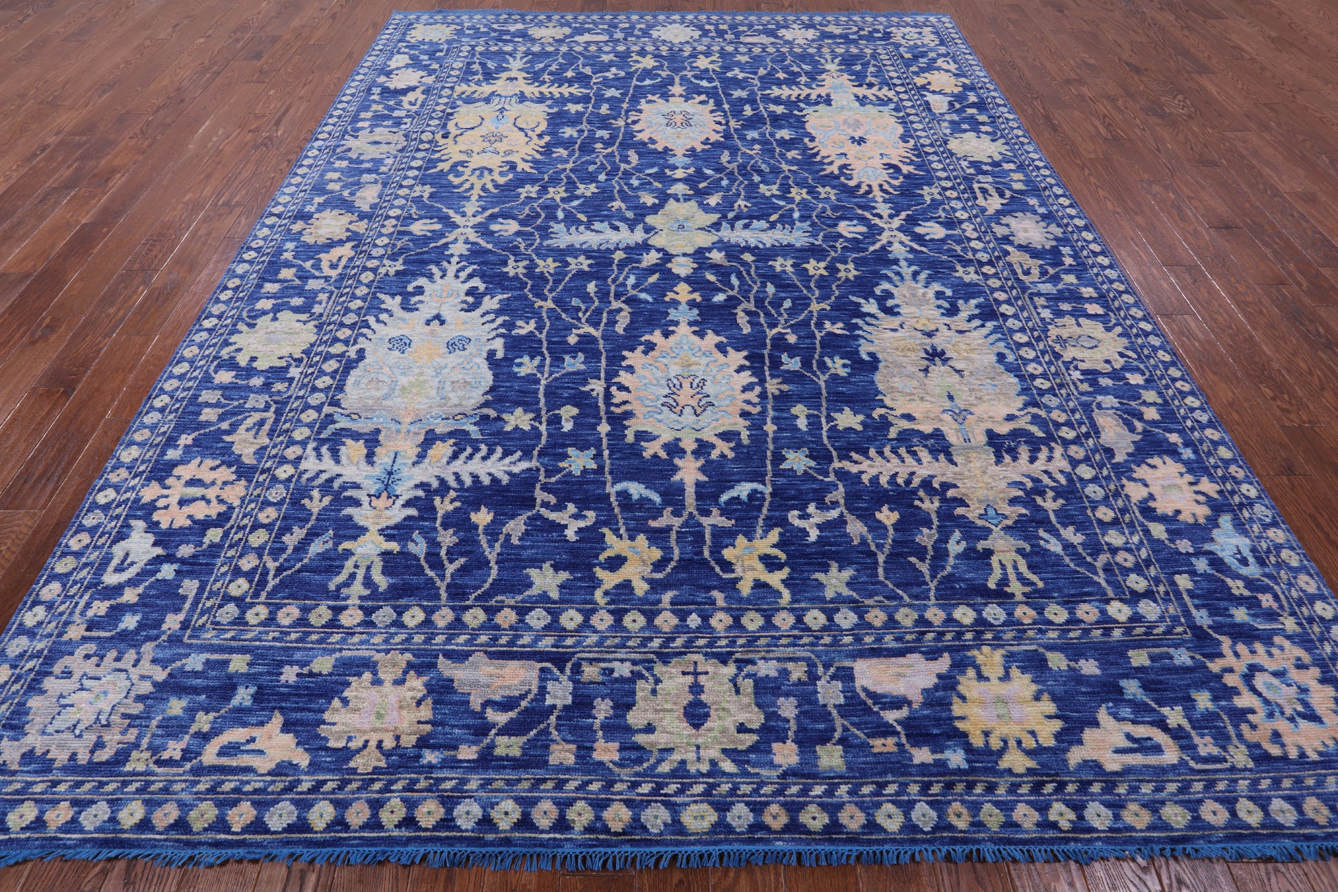 Blue Turkish Oushak Hand Knotted Wool Rug - 9' 3" X 12' 2" - Golden Nile