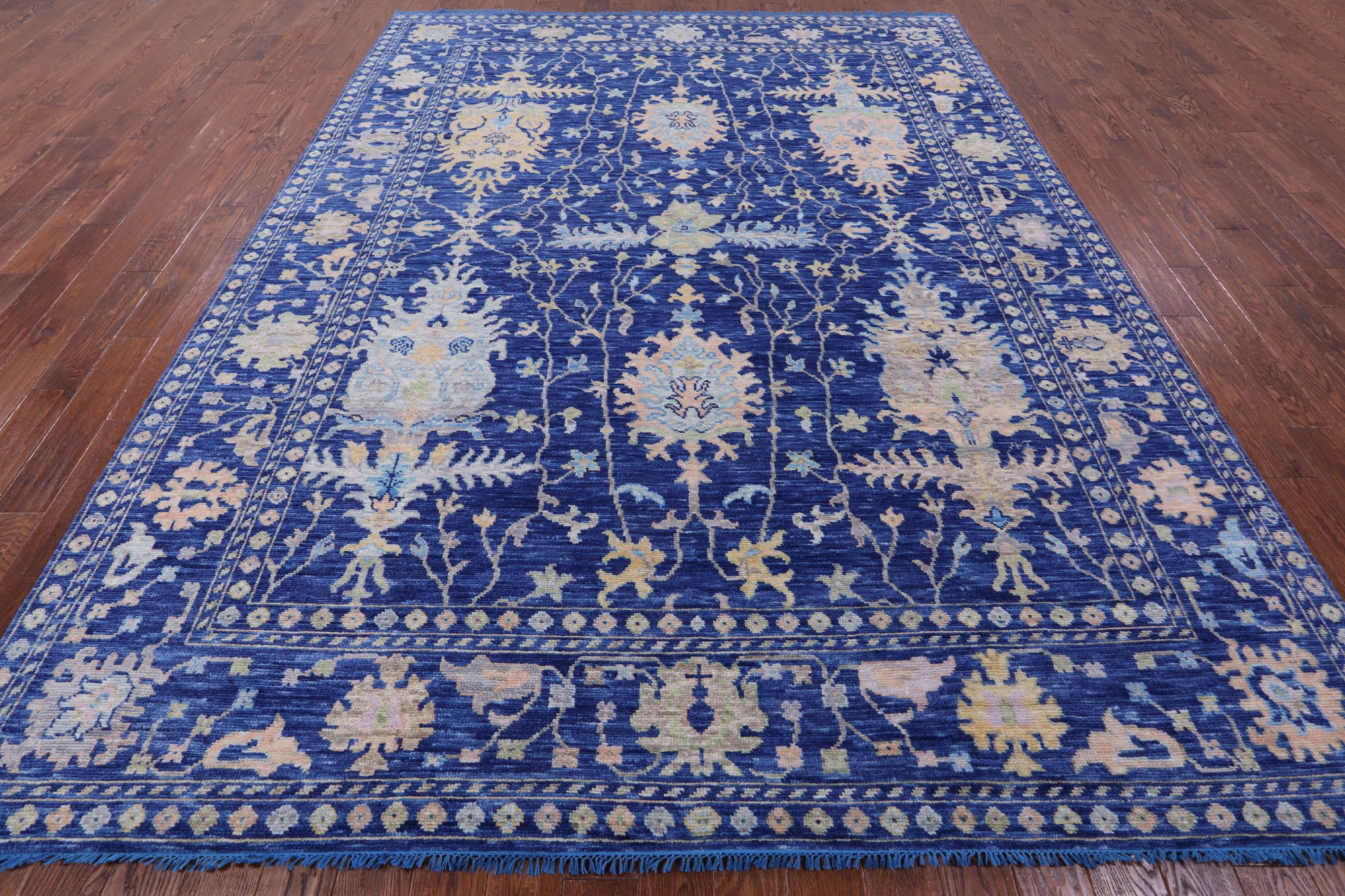 Blue Turkish Oushak Hand Knotted Wool Rug - 9' 3" X 12' 2" - Golden Nile