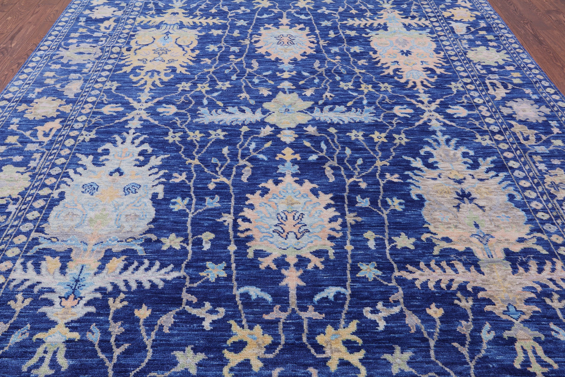 Blue Turkish Oushak Hand Knotted Wool Rug - 9' 3" X 12' 2" - Golden Nile