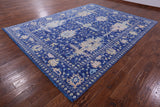 Blue Turkish Oushak Hand Knotted Wool Rug - 9' 3" X 12' 2" - Golden Nile