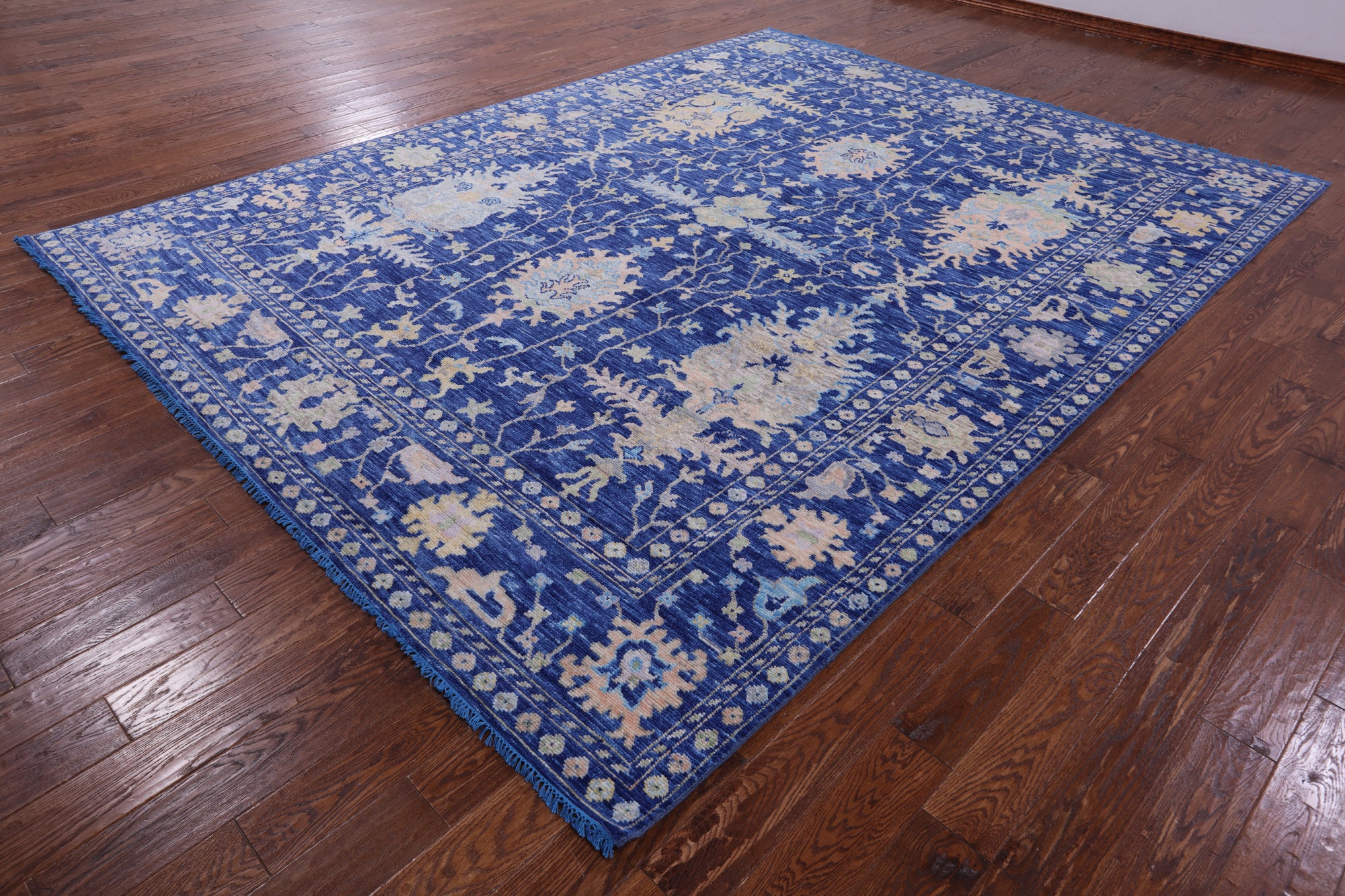 Blue Turkish Oushak Hand Knotted Wool Rug - 9' 3" X 12' 2" - Golden Nile