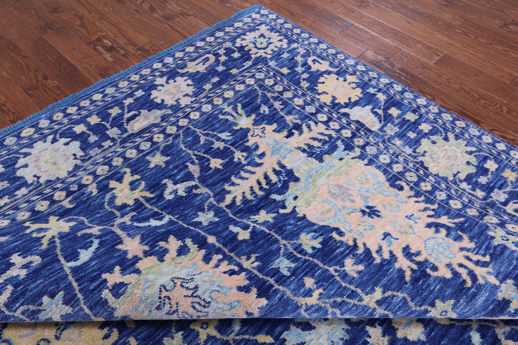 Blue Turkish Oushak Hand Knotted Wool Rug - 9' 3" X 12' 2" - Golden Nile