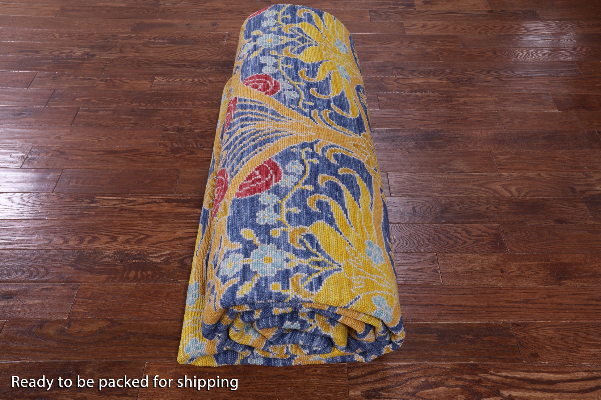 Blue William Morris Hand Knotted Wool Rug - 12' 1" X 15' 2" - Golden Nile