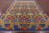 Blue William Morris Hand Knotted Wool Rug - 12' 1" X 15' 2" - Golden Nile