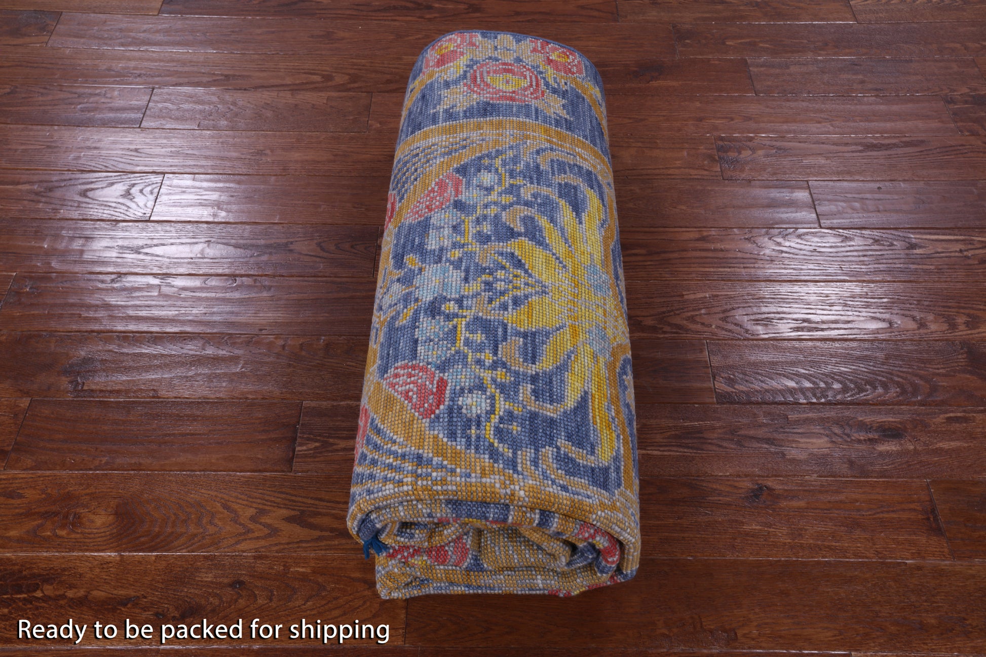 Blue William Morris Hand Knotted Wool Rug - 6' 3" X 9' 4" - Golden Nile