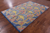 Blue William Morris Hand Knotted Wool Rug - 6' 3" X 9' 4" - Golden Nile
