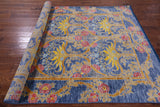 Blue William Morris Hand Knotted Wool Rug - 6' 3" X 9' 4" - Golden Nile