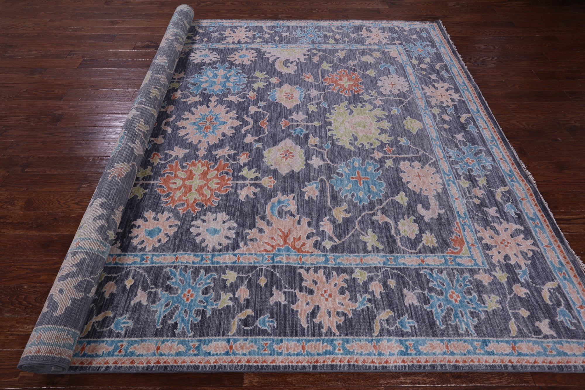 Grey Turkish Oushak Hand Knotted Wool Rug - 9' 0" X 12' 0" - Golden Nile