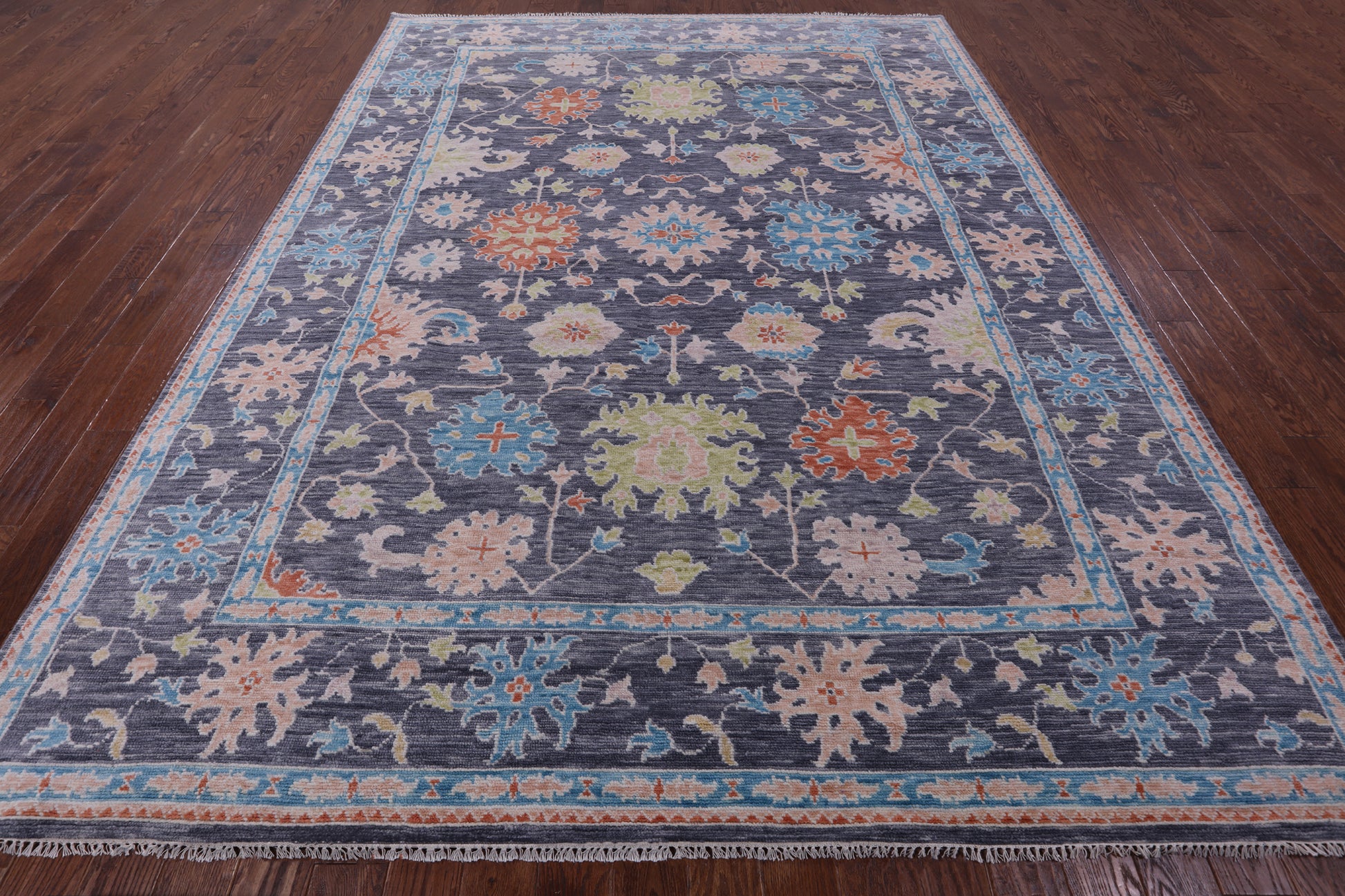 Grey Turkish Oushak Hand Knotted Wool Rug - 9' 0" X 12' 0" - Golden Nile
