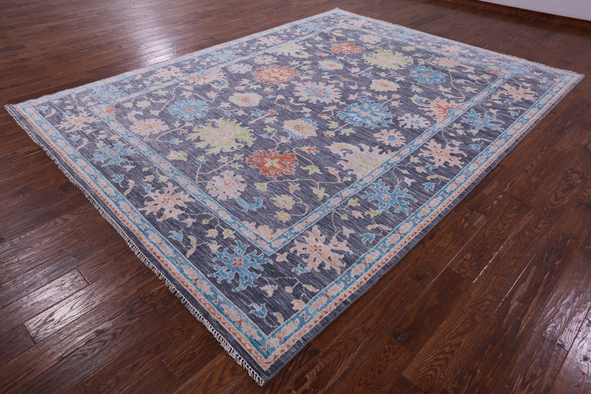 Grey Turkish Oushak Hand Knotted Wool Rug - 9' 0" X 12' 0" - Golden Nile
