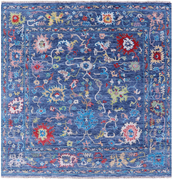Blue Square Turkish Oushak Handmade Wool Rug - 8' 10" X 8' 11" - Golden Nile