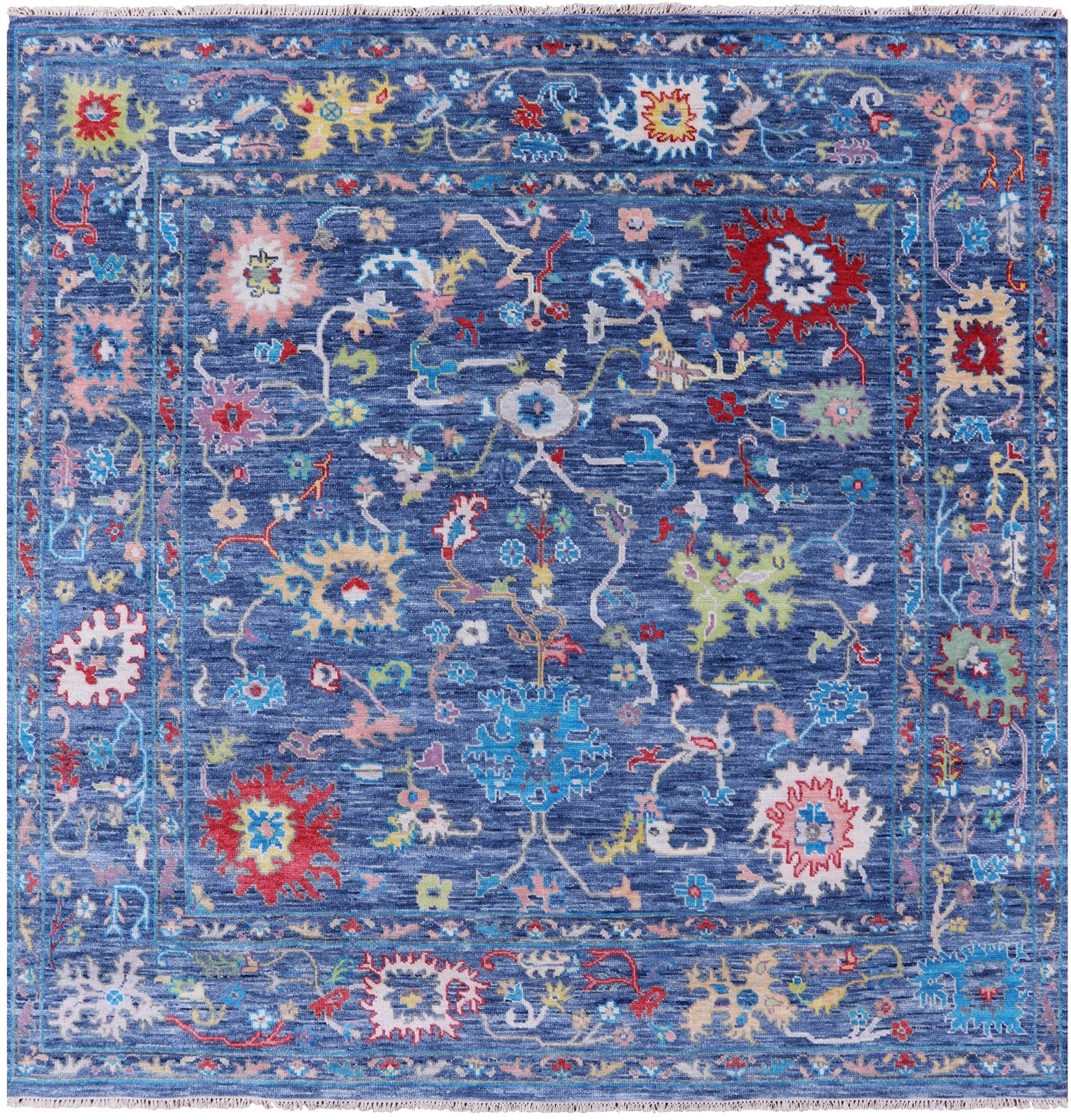 Blue Square Turkish Oushak Handmade Wool Rug - 8' 10" X 8' 11" - Golden Nile